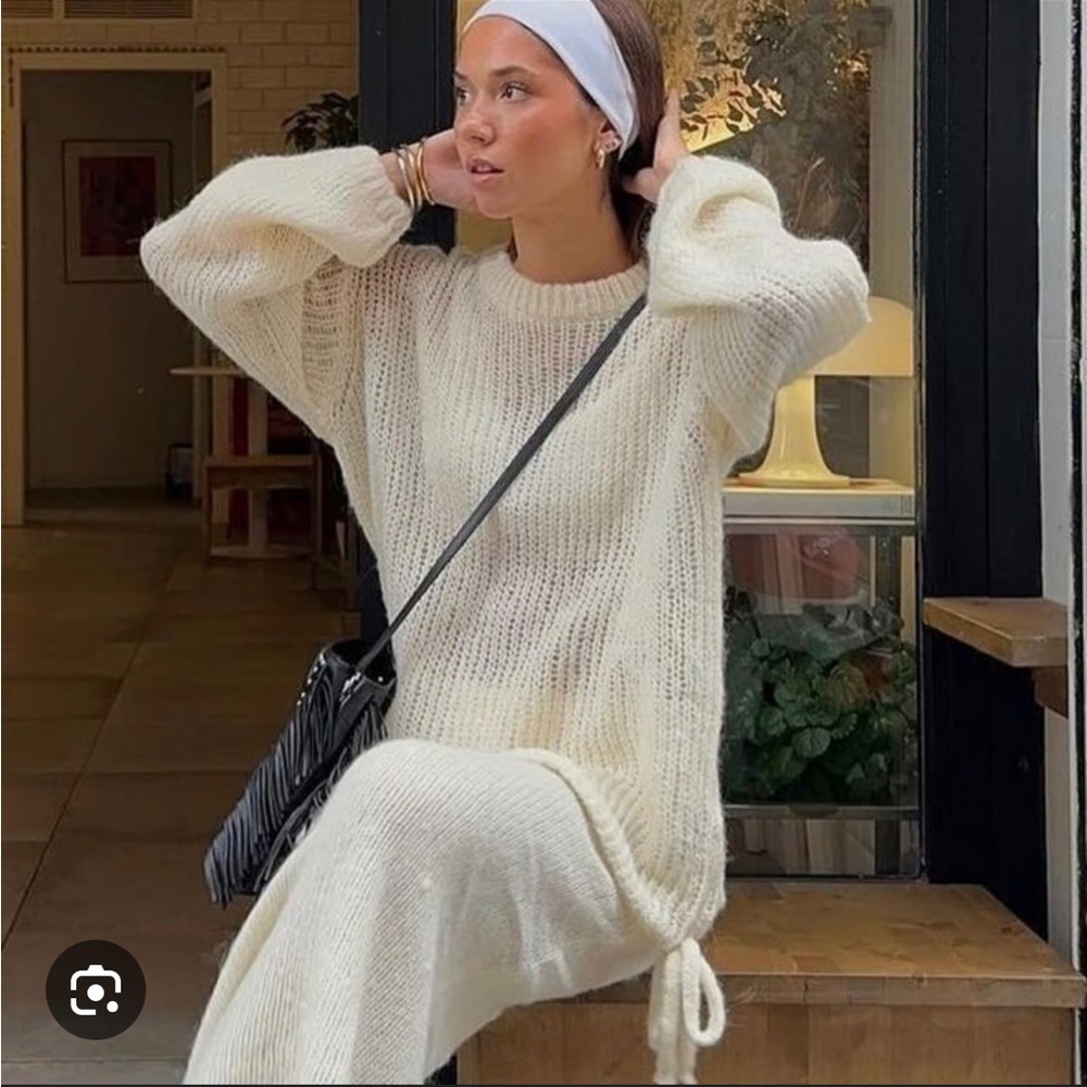 NWT Zara Drawstring Alpaca and Wool Blend Crewneck Sweater Small Size
